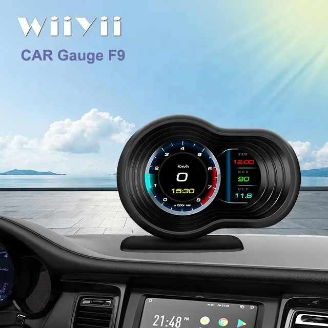 شاشات عرض رأسية لعرض درجة حرارة السيارة .F9 Multifunction OBD2 Car Head-Up Display Temperature