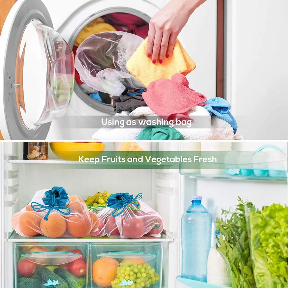12pcs Reusable Mesh Fruits Food Storage Bag Shopping Pouch