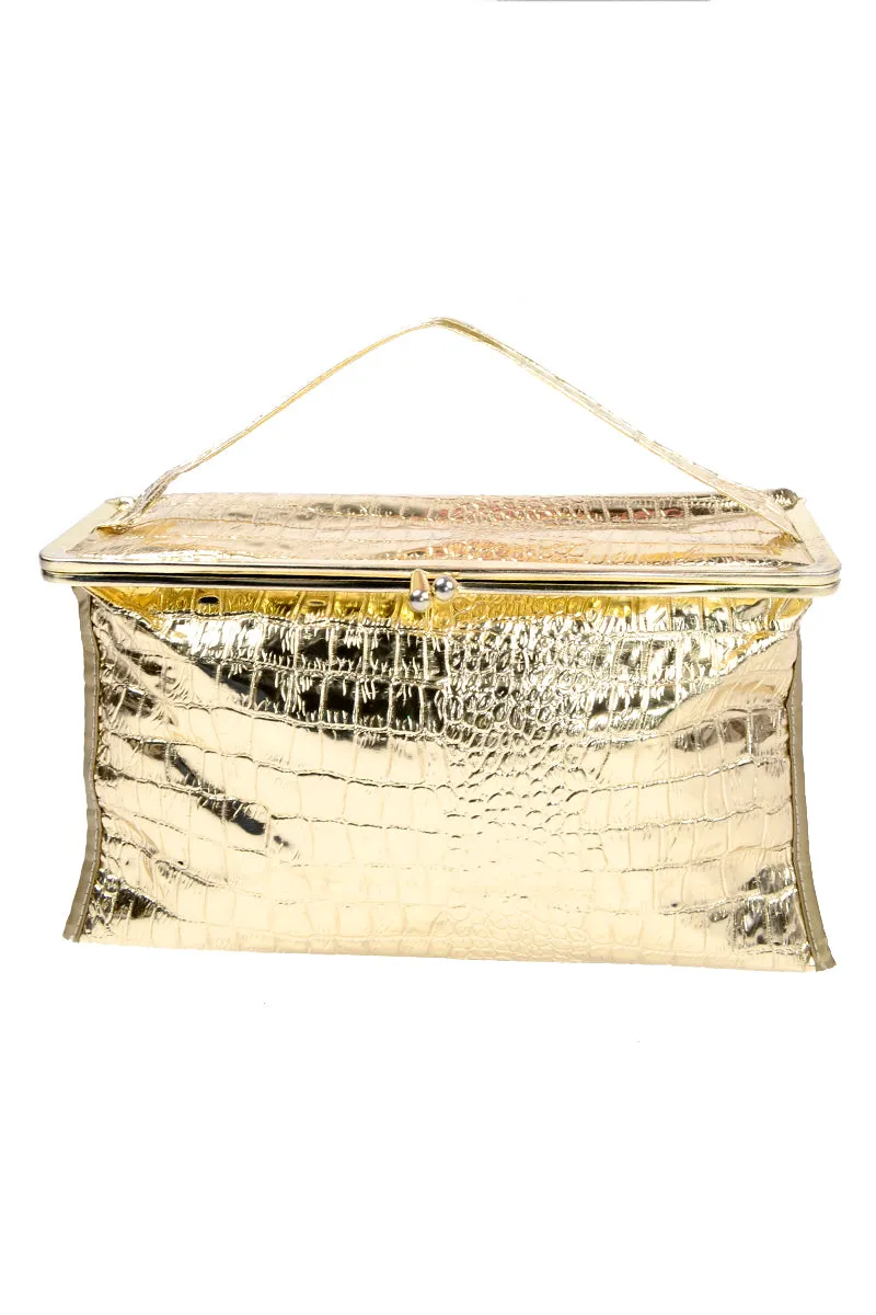 1960s Metallic Gold Faux Crocodile Cosmetic Case