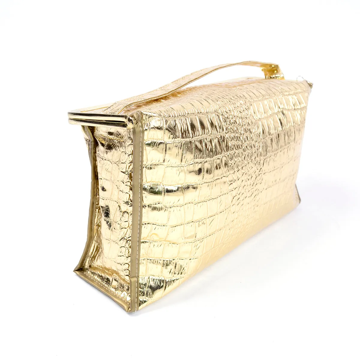 1960s Metallic Gold Faux Crocodile Cosmetic Case