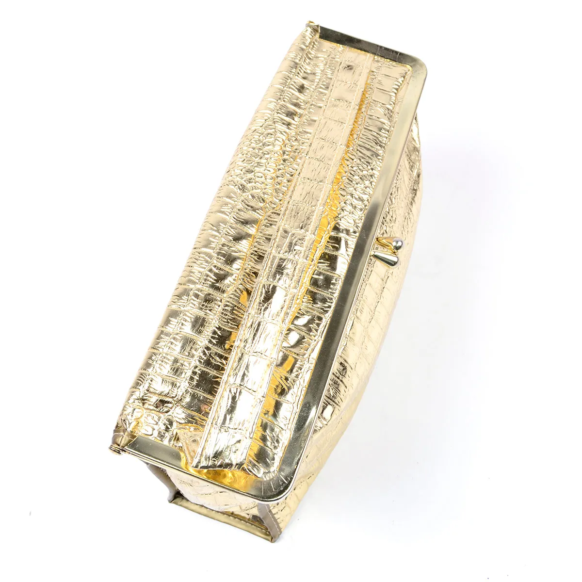 1960s Metallic Gold Faux Crocodile Cosmetic Case