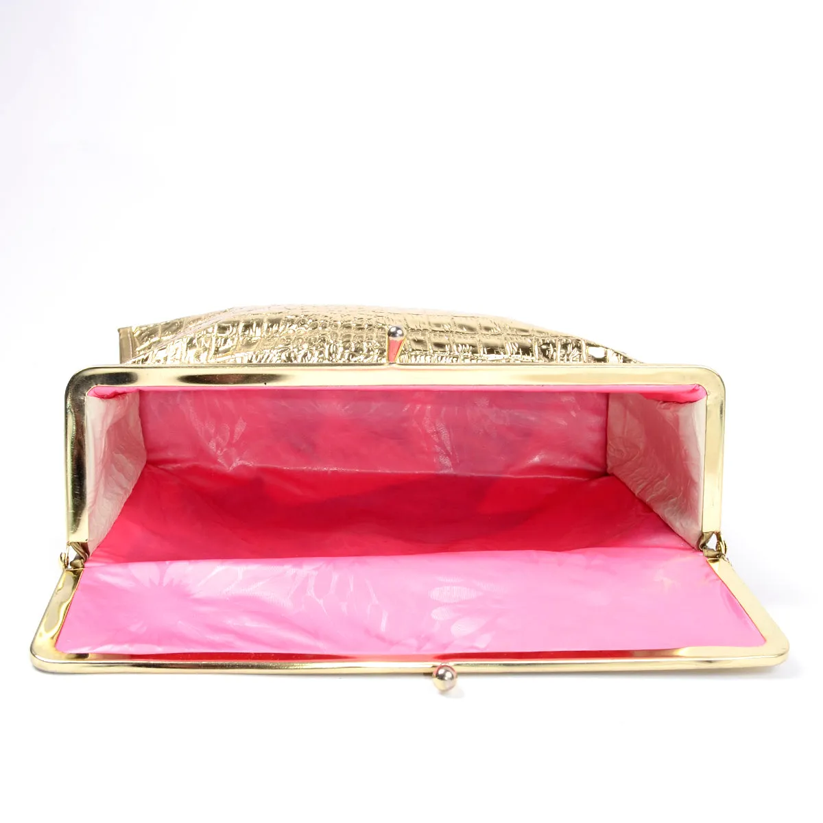 1960s Metallic Gold Faux Crocodile Cosmetic Case