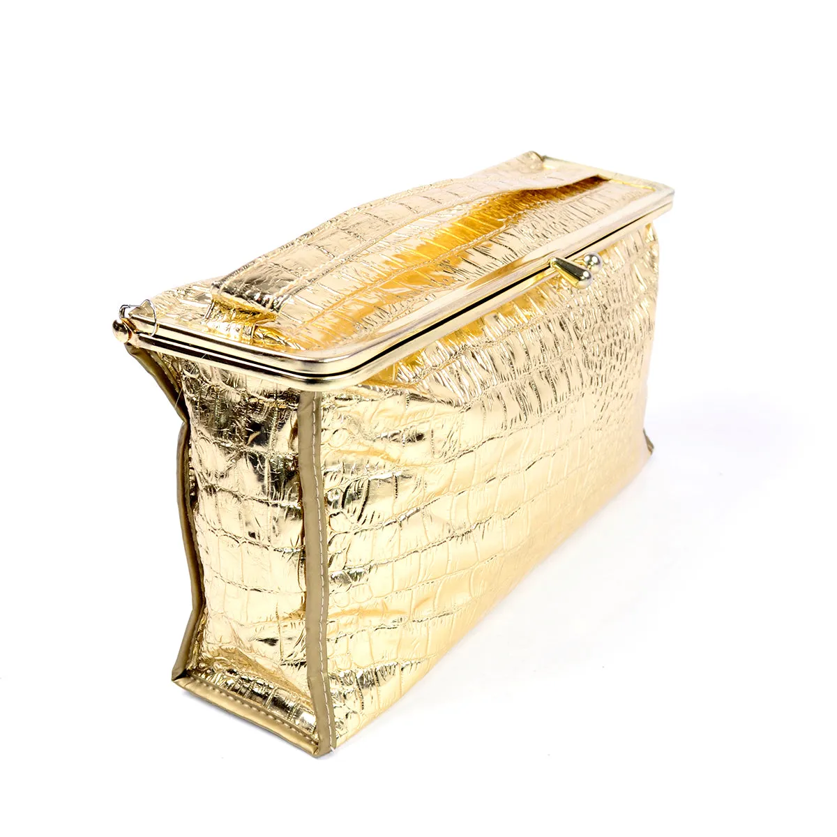 1960s Metallic Gold Faux Crocodile Cosmetic Case