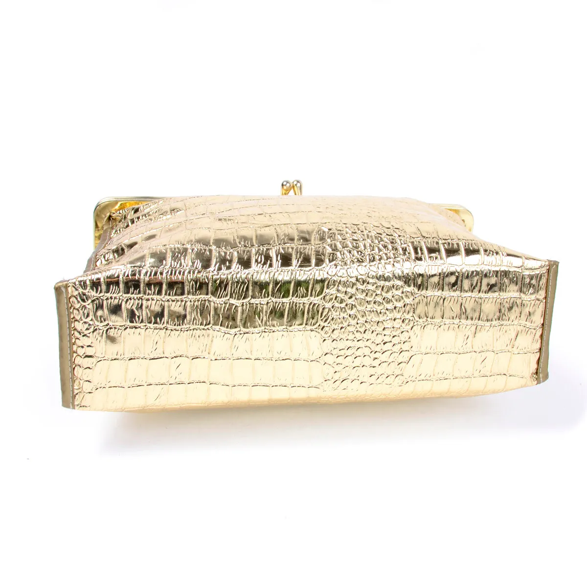 1960s Metallic Gold Faux Crocodile Cosmetic Case