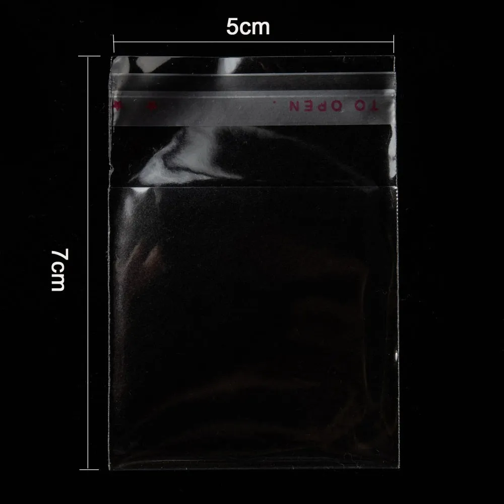 200 pc OPP Cellophane Bags, Small Jewelry Storage Bags, Self-Adhesive Sealing Bags, Rectangle, Clear, 7x5cm, Unilateral thickness: 0.035mm, Inner measure: 5x5cm