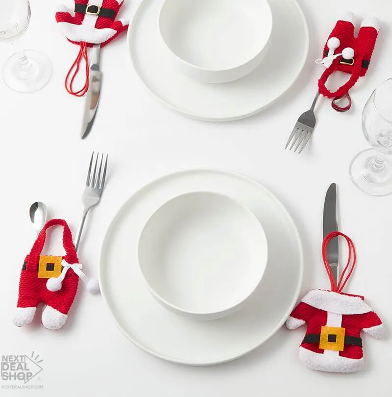 4 Pcs Santa Suit Cutlery Holder