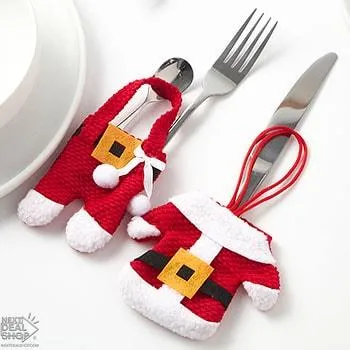 4 Pcs Santa Suit Cutlery Holder
