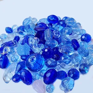 50Grams Pkg. Crystal Mix Shapes Glass beads for jewelry making Crystal Blue Colors, Various Shapes, size about 6~12mm