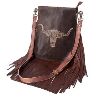 American Darling® Ladies Fringed Brown Cowhide Purse ADBGS192BO