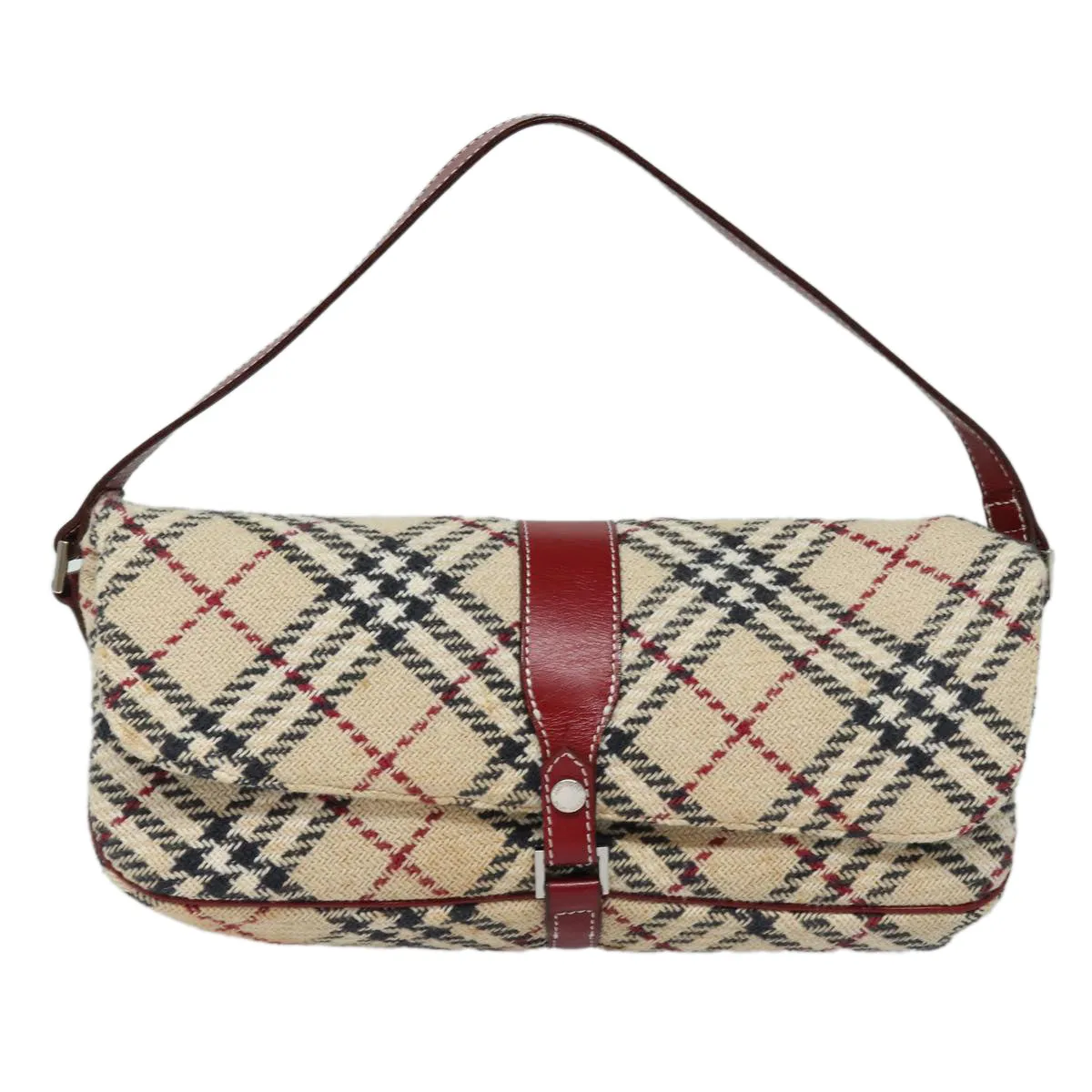 BURBERRY Nova Check Blue Label Shoulder Bag Wool Beige Silver  86336