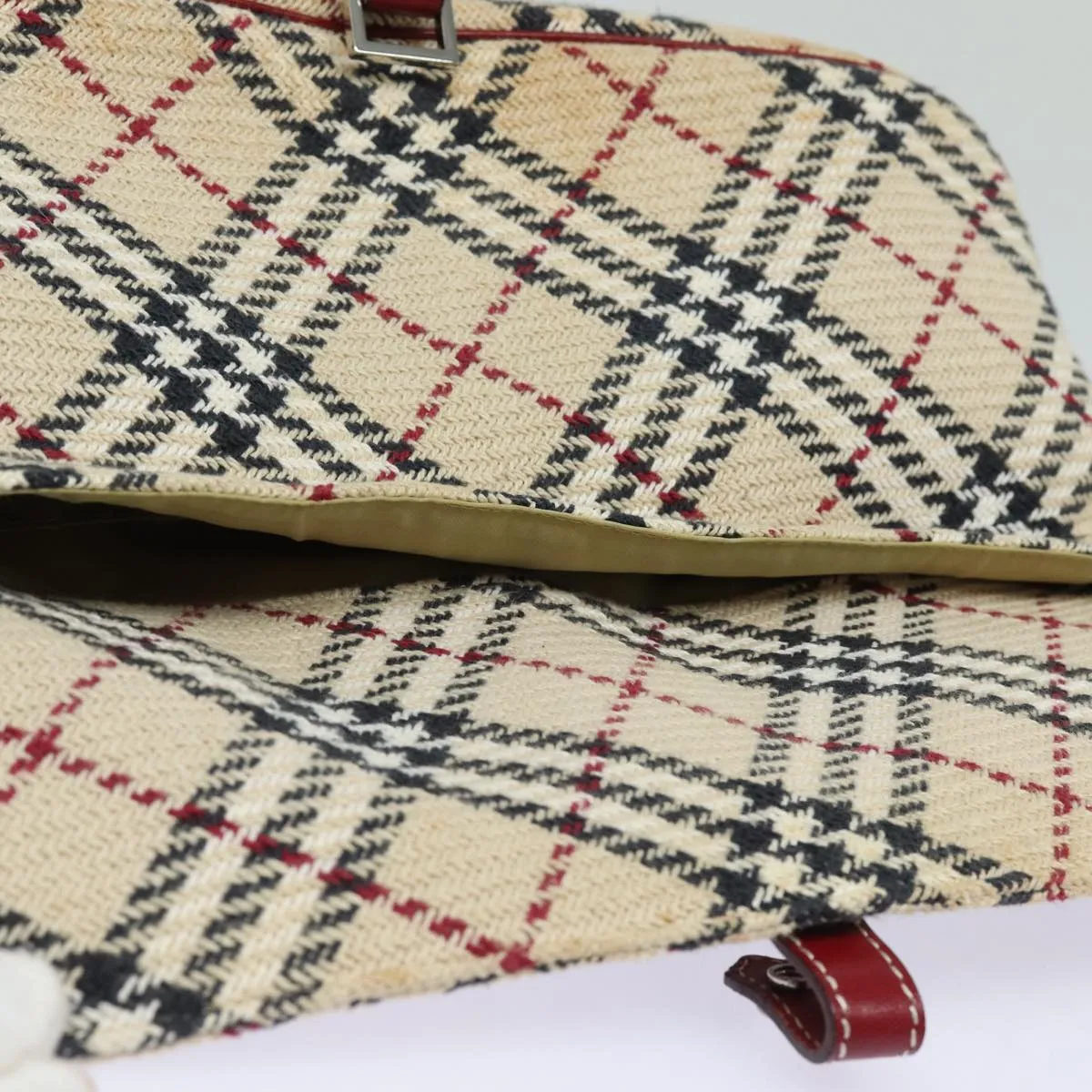 BURBERRY Nova Check Blue Label Shoulder Bag Wool Beige Silver  86336