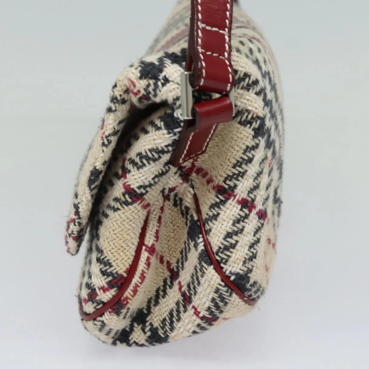 BURBERRY Nova Check Blue Label Shoulder Bag Wool Beige Silver  86336