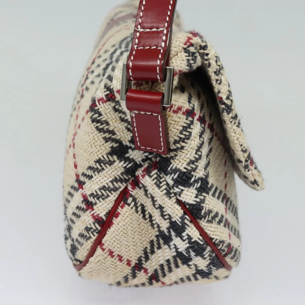 BURBERRY Nova Check Blue Label Shoulder Bag Wool Beige Silver  86336