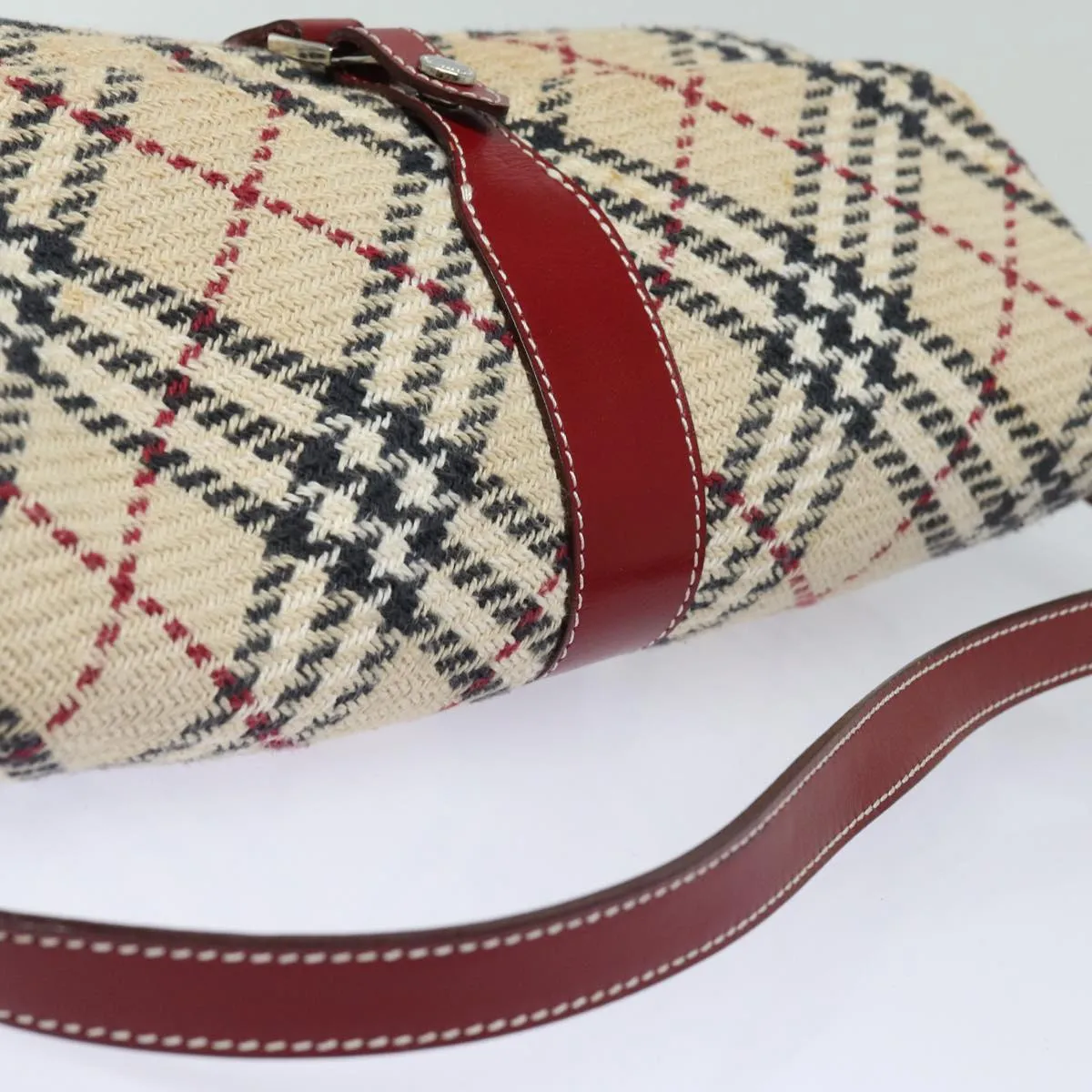 BURBERRY Nova Check Blue Label Shoulder Bag Wool Beige Silver  86336