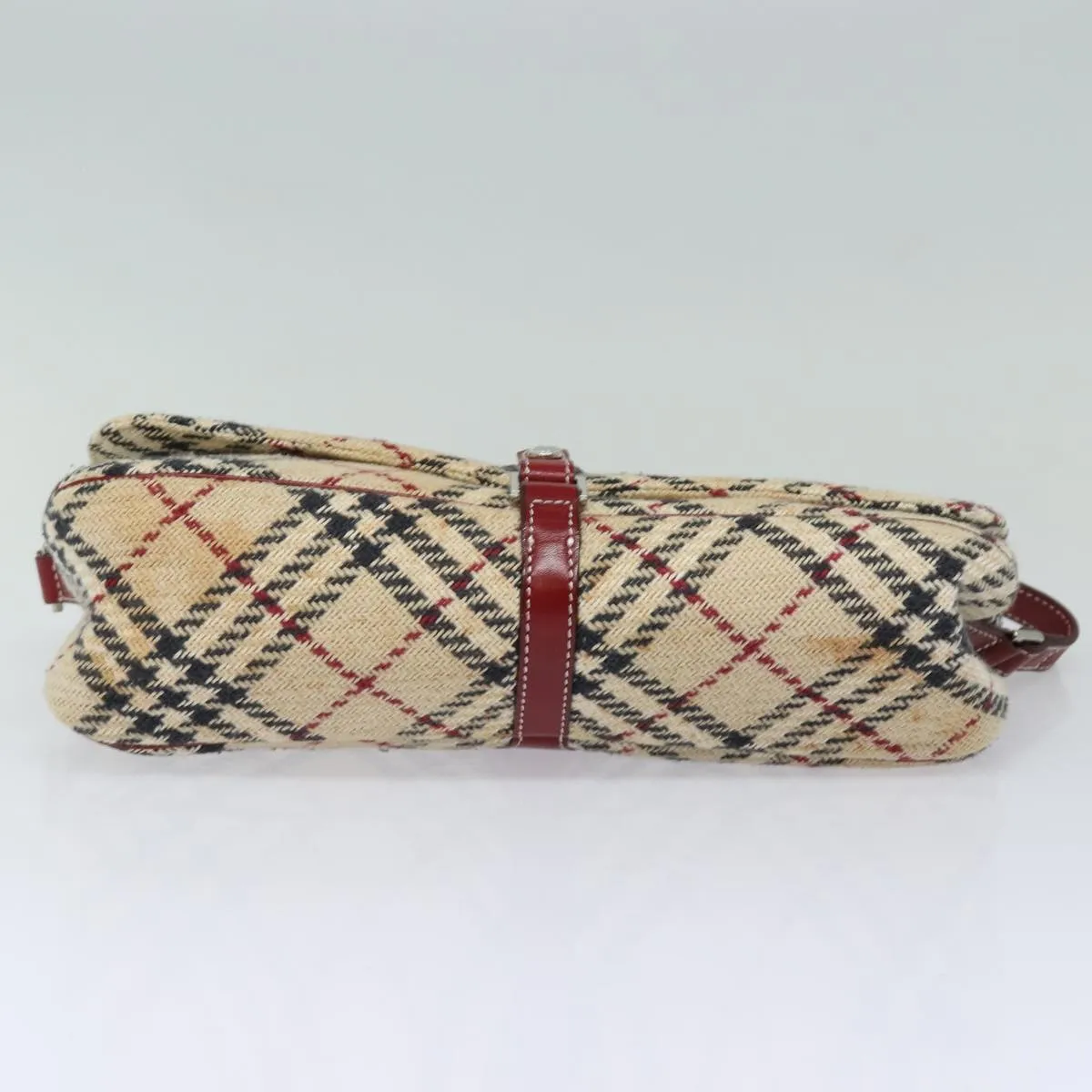 BURBERRY Nova Check Blue Label Shoulder Bag Wool Beige Silver  86336