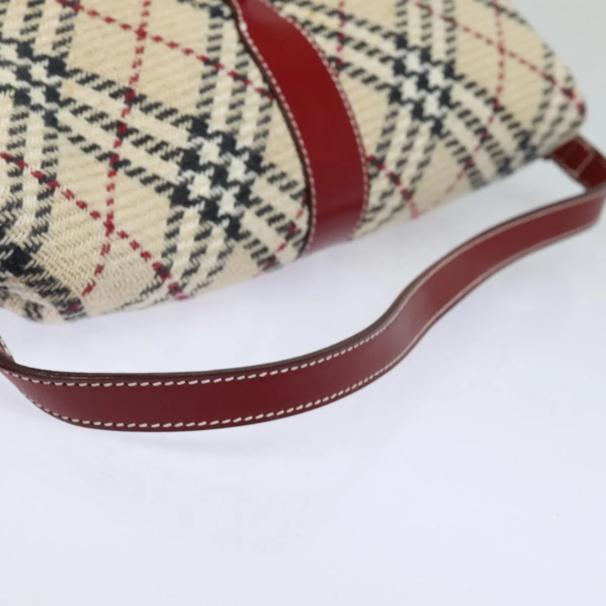 BURBERRY Nova Check Blue Label Shoulder Bag Wool Beige Silver  86336