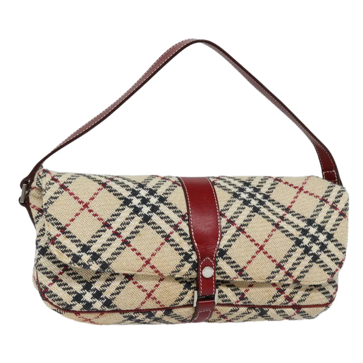 BURBERRY Nova Check Blue Label Shoulder Bag Wool Beige Silver  86336