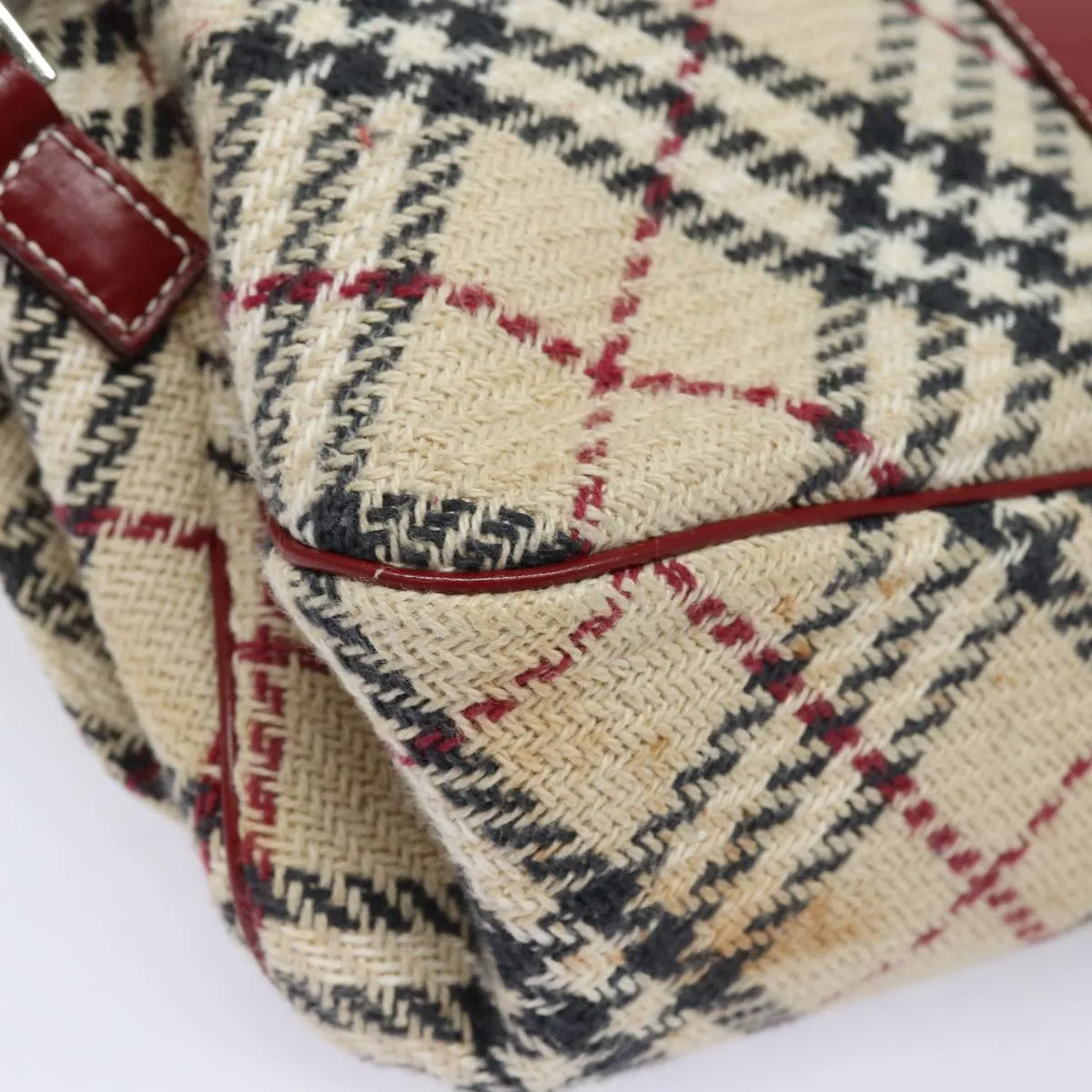 BURBERRY Nova Check Blue Label Shoulder Bag Wool Beige Silver  86336