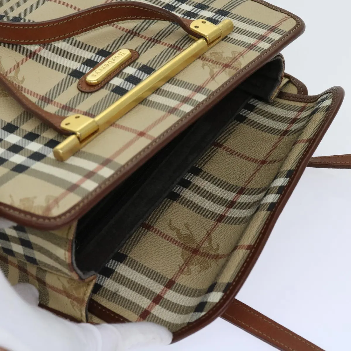 BURBERRYSs Nova Check Shoulder Bag PVC Leather Beige  63316