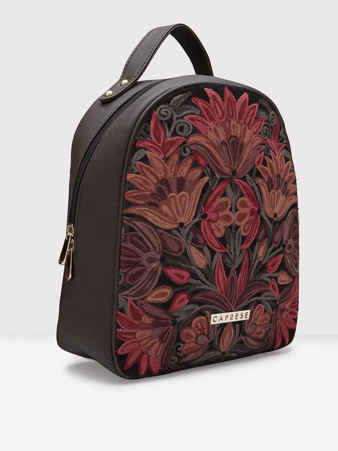 Caprese Tresna Embroidery Backpack Handbag Brown