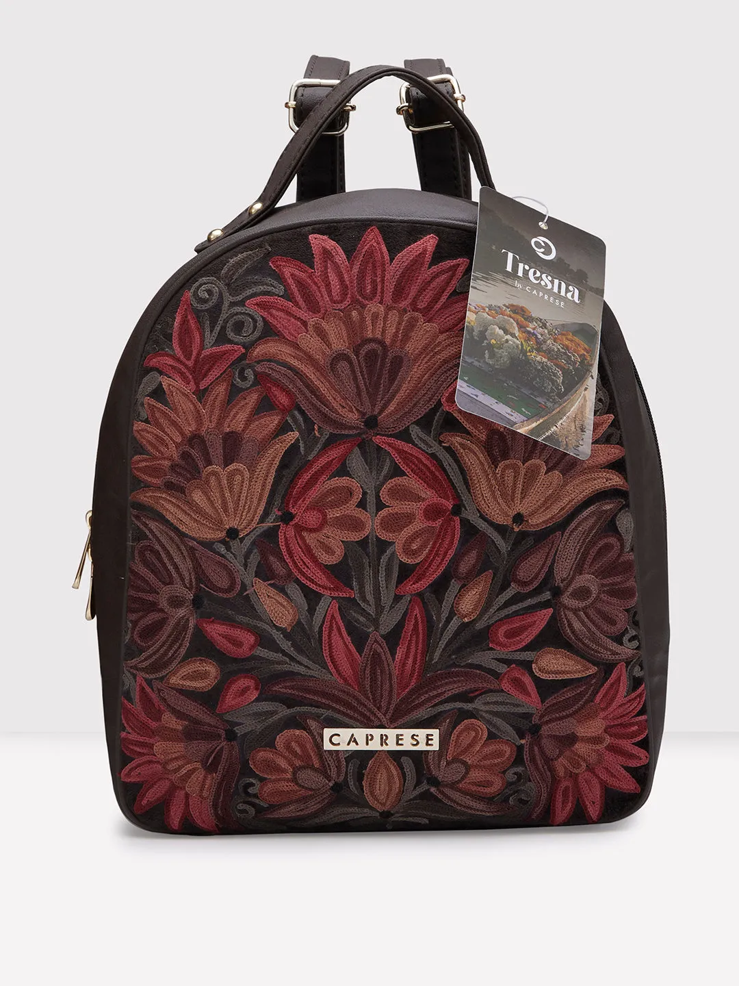 Caprese Tresna Embroidery Backpack Handbag Brown