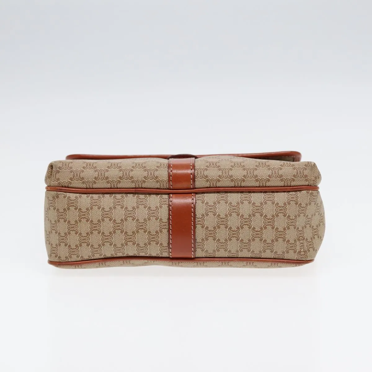 CELINE Macadam Canvas Shoulder Bag Beige Gold Auth 87069
