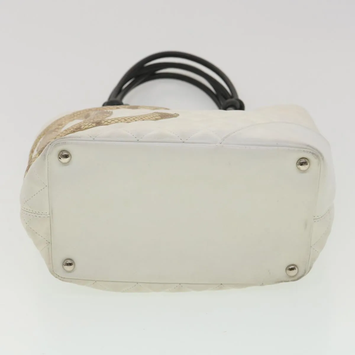 CHANEL Cambon Line Tote Bag Lamb Skin White CC Auth am3907