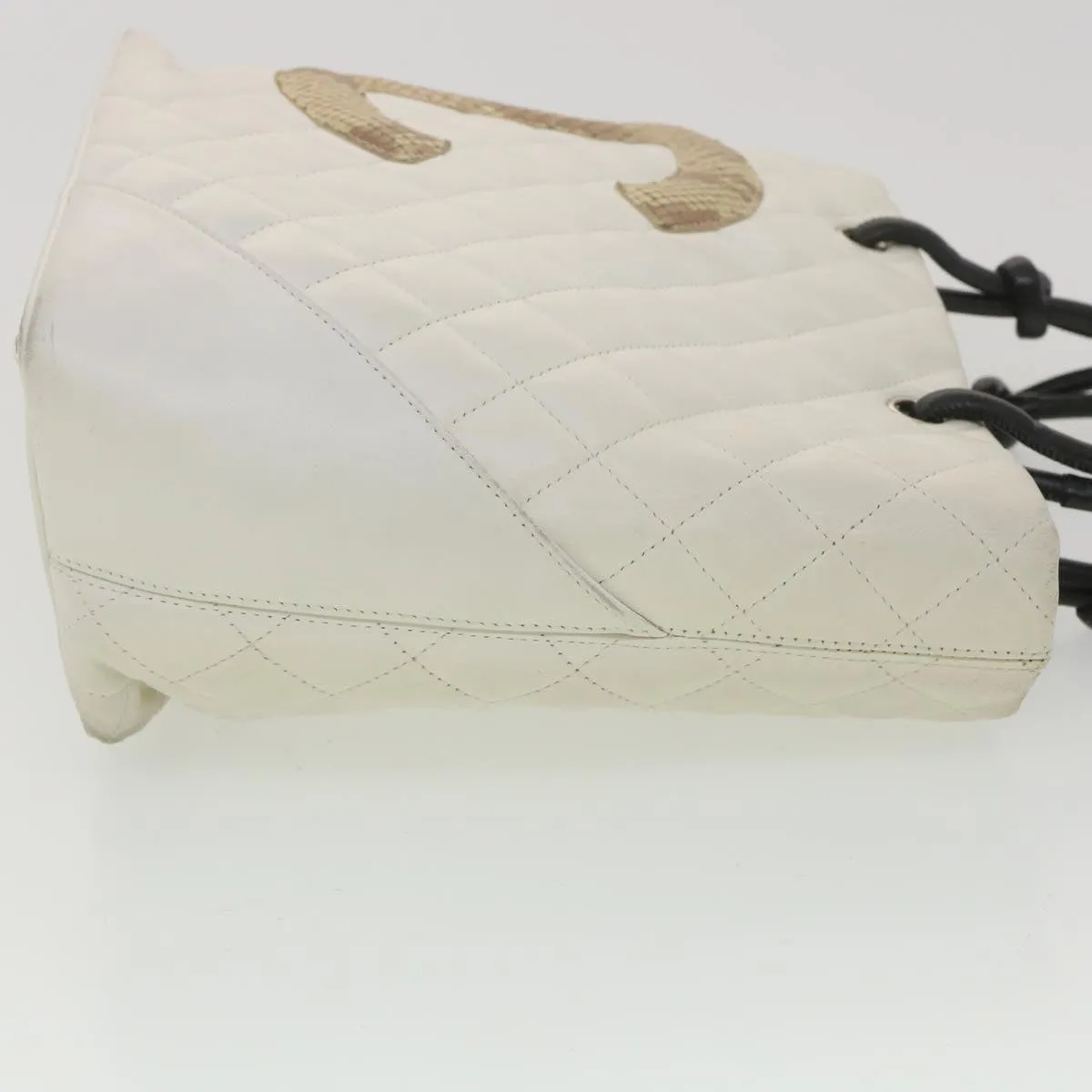 CHANEL Cambon Line Tote Bag Lamb Skin White CC Auth am3907