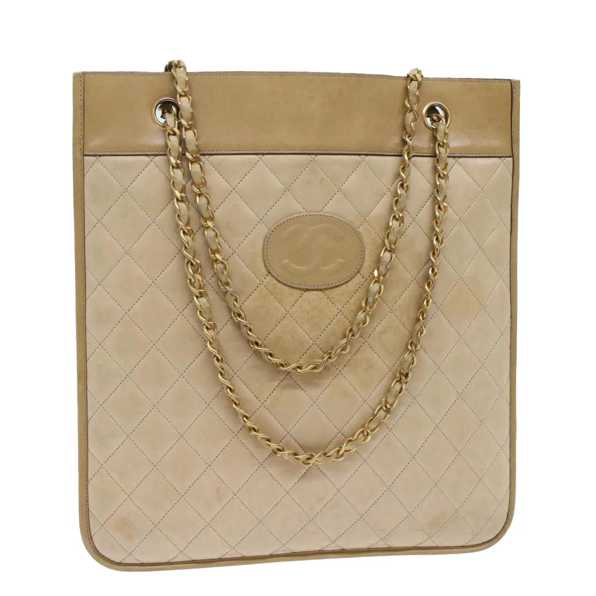 Chanel Chain Shoulder Bag Lamb Skin Beige CC  bs6968