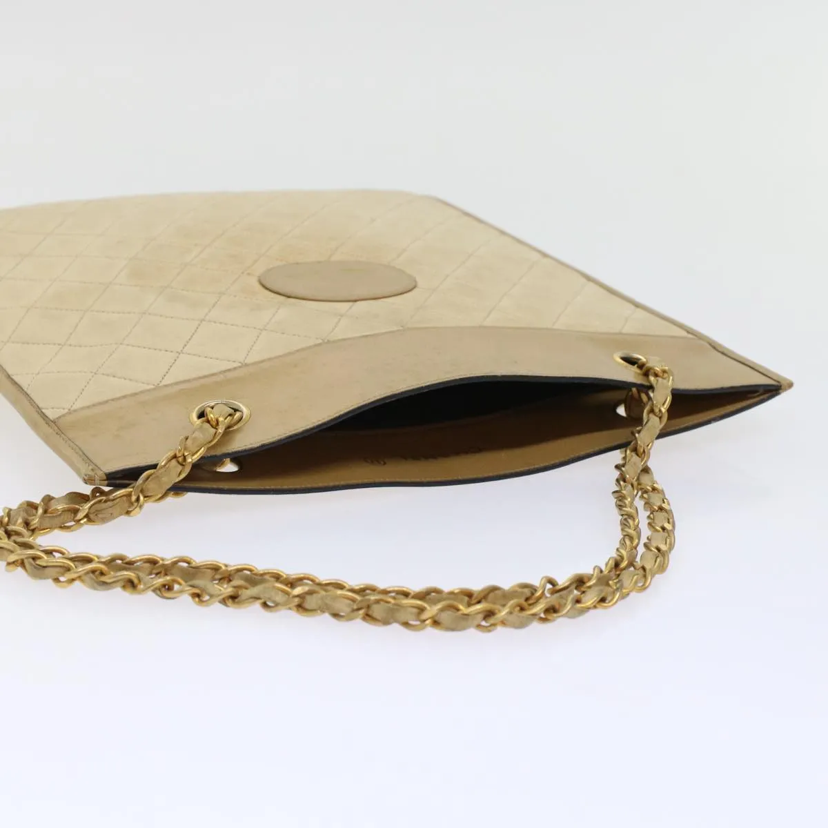 Chanel Chain Shoulder Bag Lamb Skin Beige CC  bs6968
