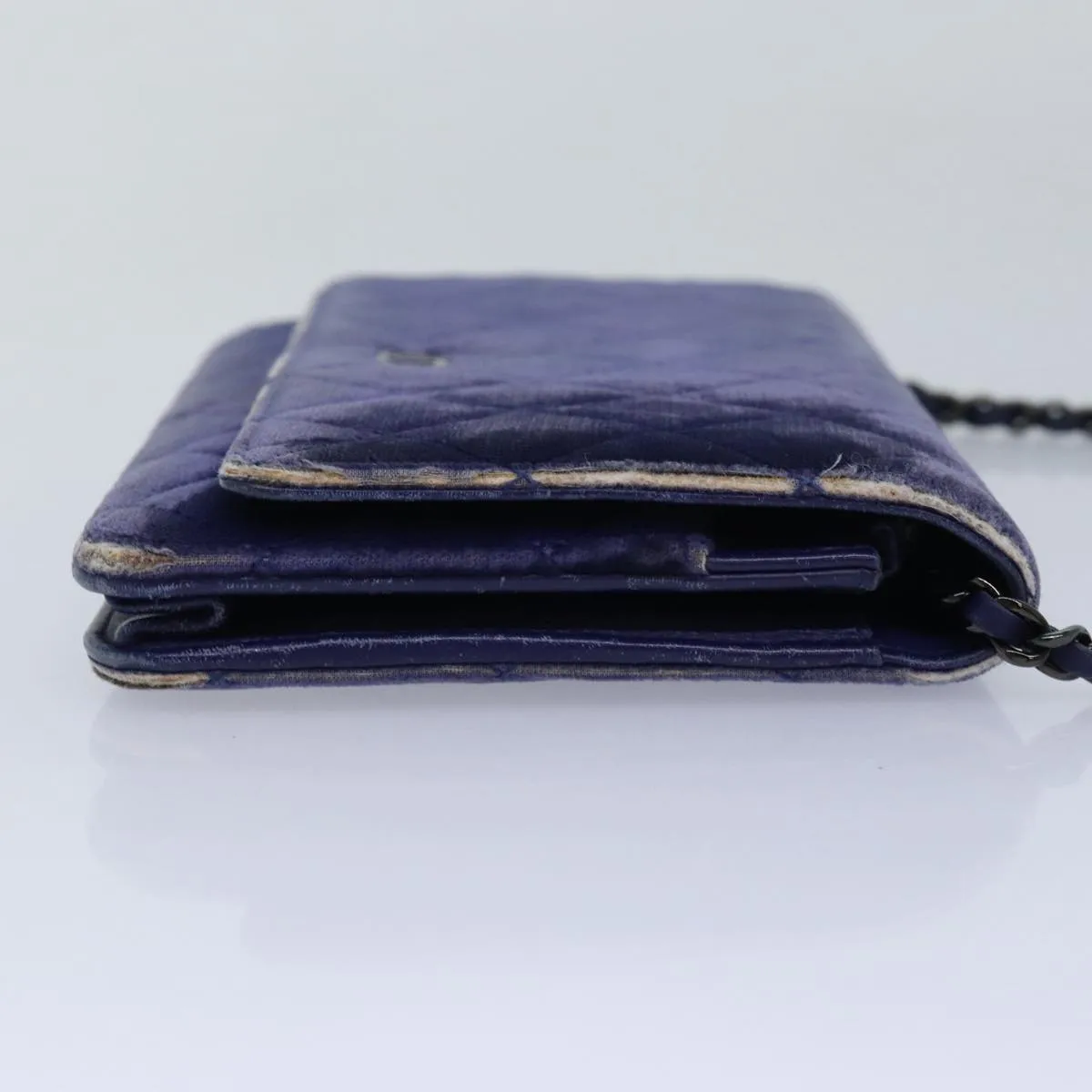 CHANEL Chain Shoulder Bag Moquette Navy CC Auth 84139