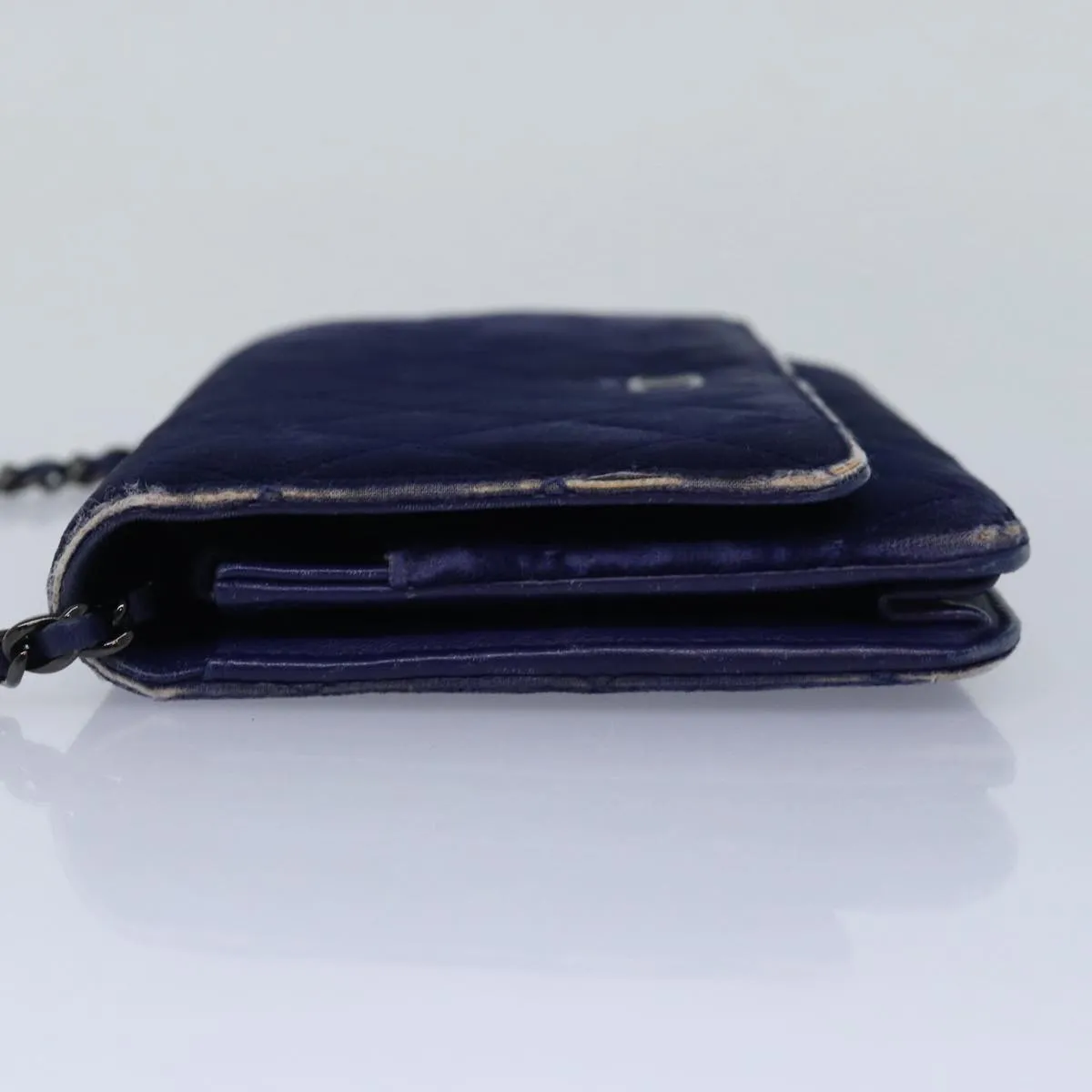 CHANEL Chain Shoulder Bag Moquette Navy CC Auth 84139