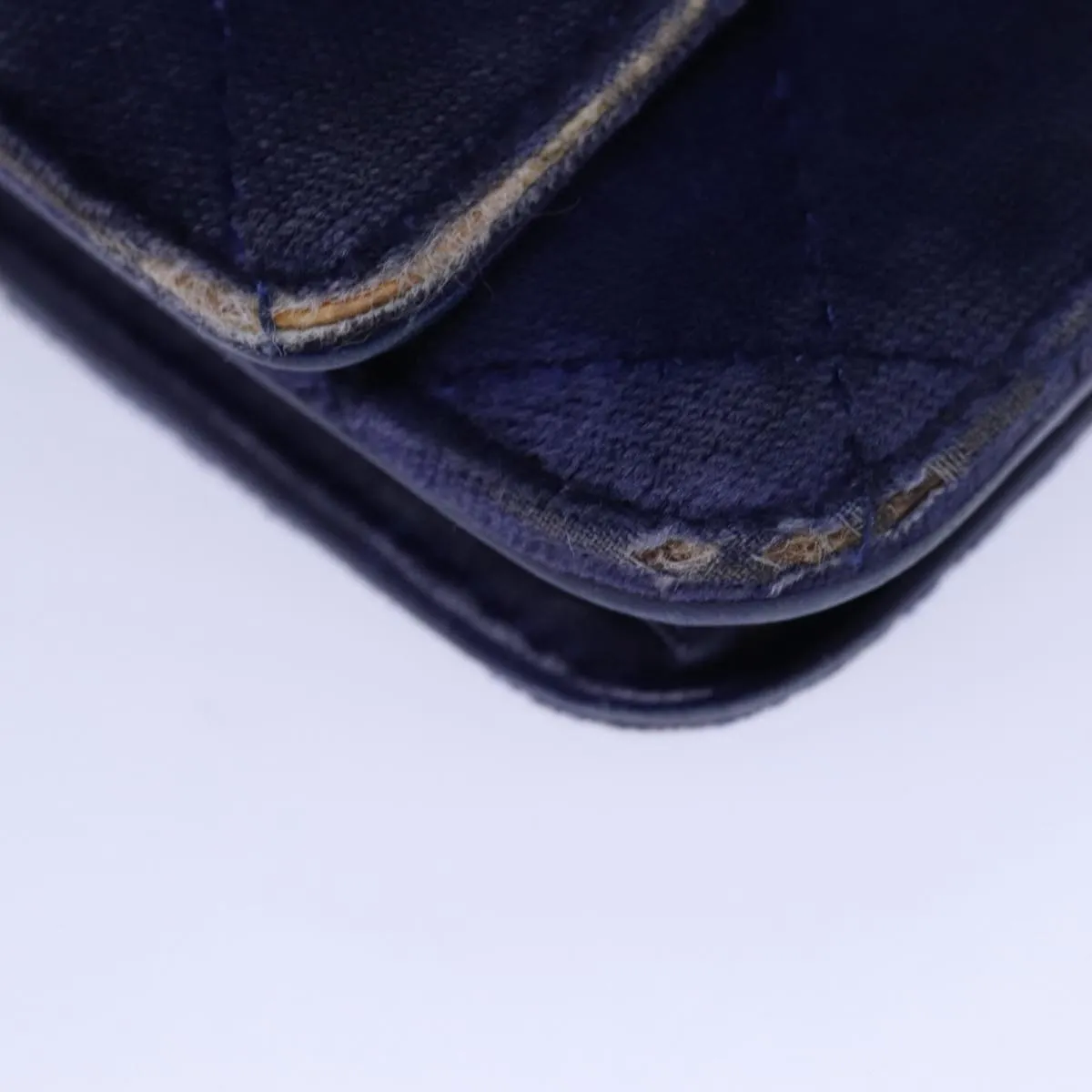 CHANEL Chain Shoulder Bag Moquette Navy CC Auth 84139