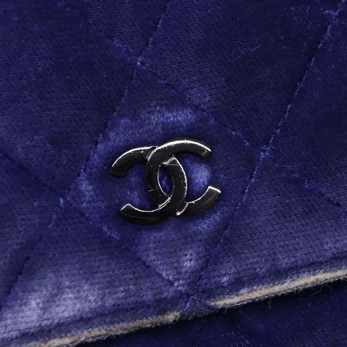 CHANEL Chain Shoulder Bag Moquette Navy CC Auth 84139