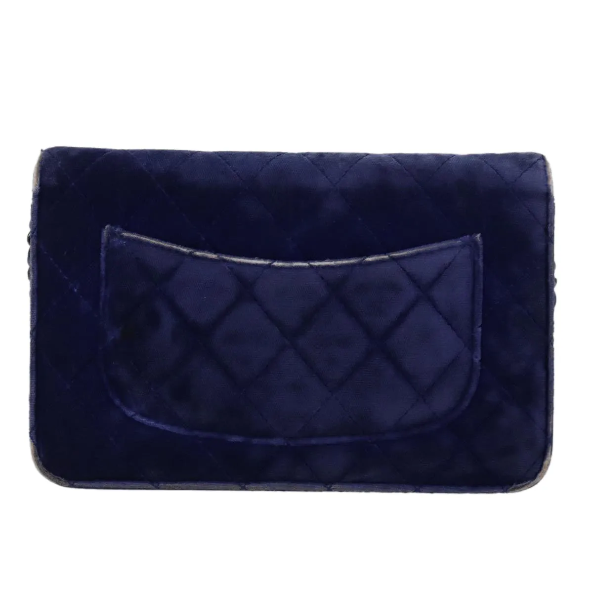CHANEL Chain Shoulder Bag Moquette Navy CC Auth 84139