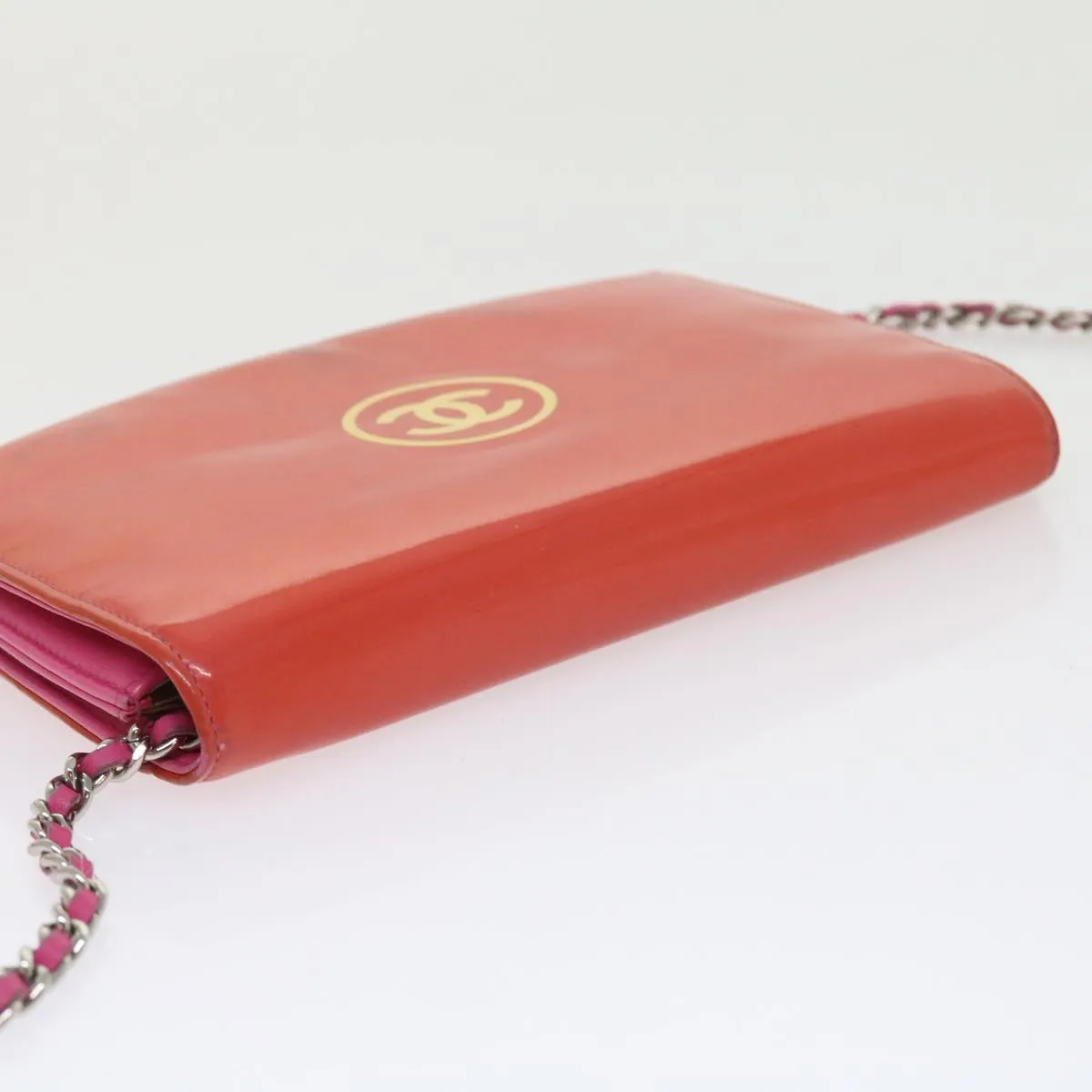 CHANEL Chain Shoulder Bag Patent leather Orange CC  bs8828