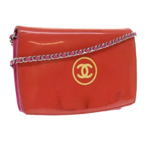 CHANEL Chain Shoulder Bag Patent leather Orange CC  bs8828