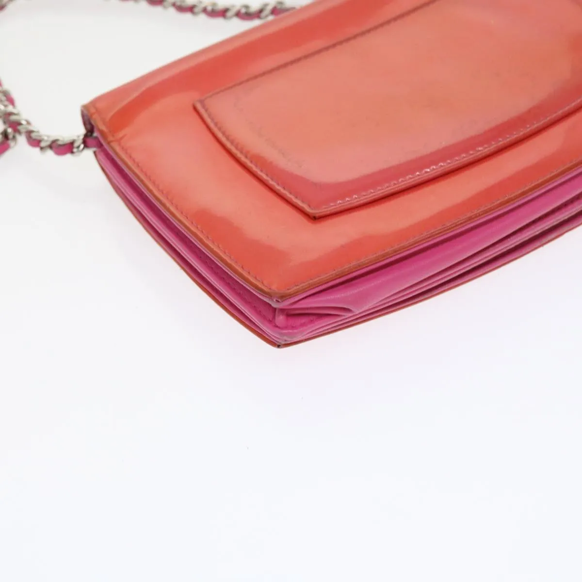 CHANEL Chain Shoulder Bag Patent leather Orange CC  bs8828