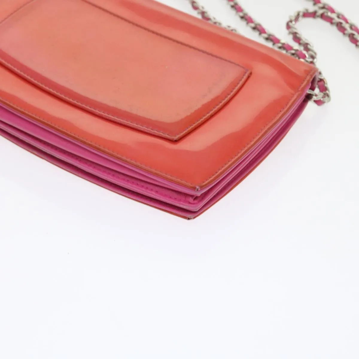 CHANEL Chain Shoulder Bag Patent leather Orange CC  bs8828