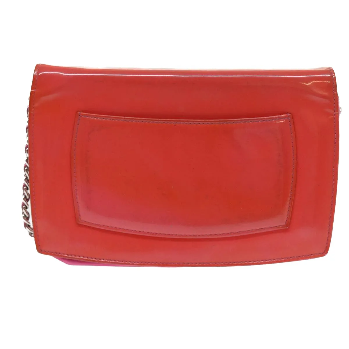 CHANEL Chain Shoulder Bag Patent leather Orange CC  bs8828