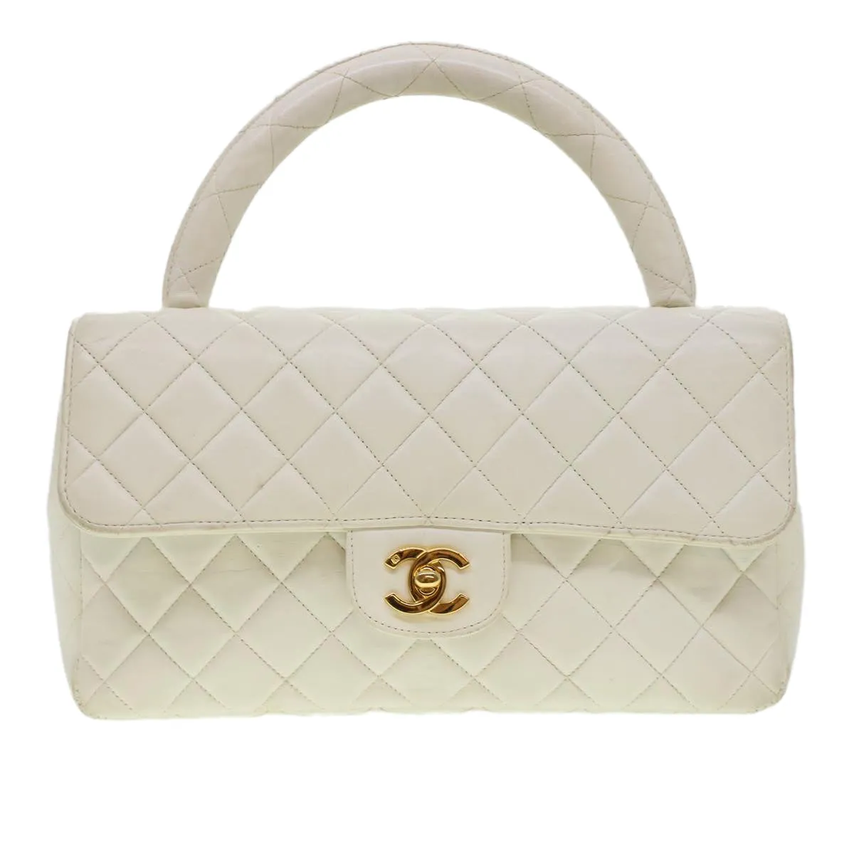 Chanel Child Bag Hand Bag Lamb Skin White CC  yk7389B
