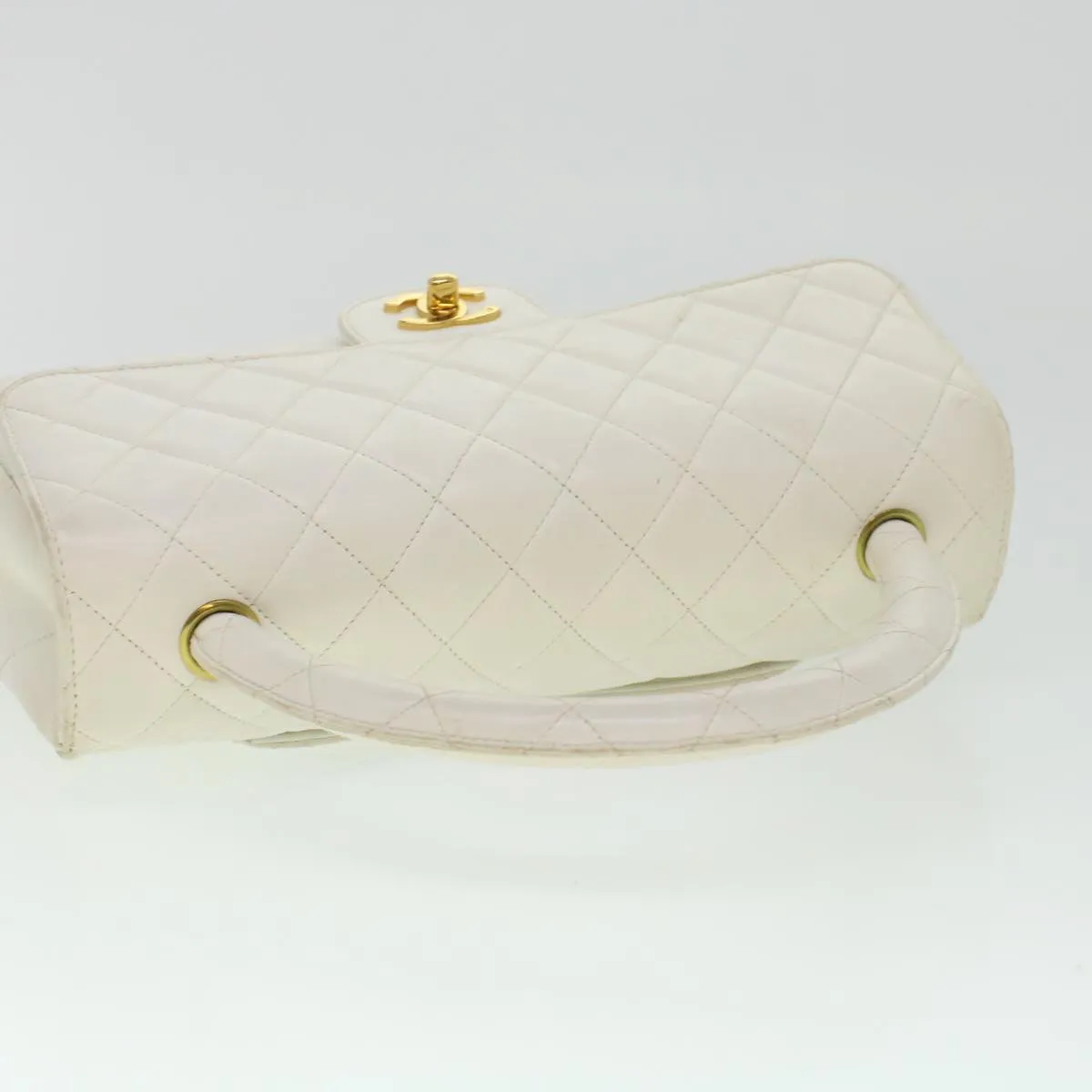 Chanel Child Bag Hand Bag Lamb Skin White CC  yk7389B