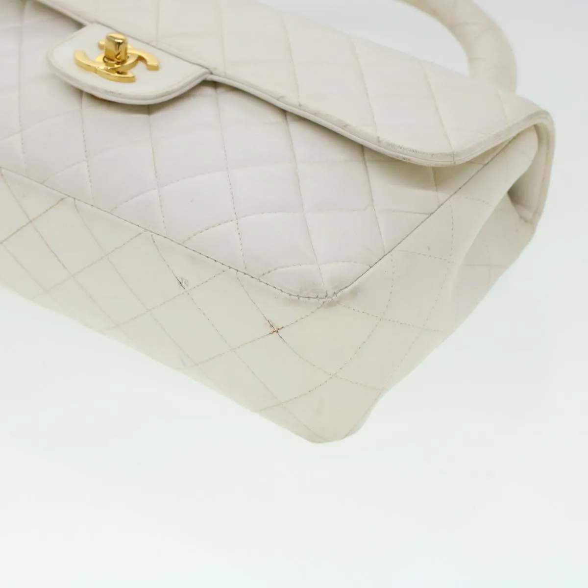Chanel Child Bag Hand Bag Lamb Skin White CC  yk7389B