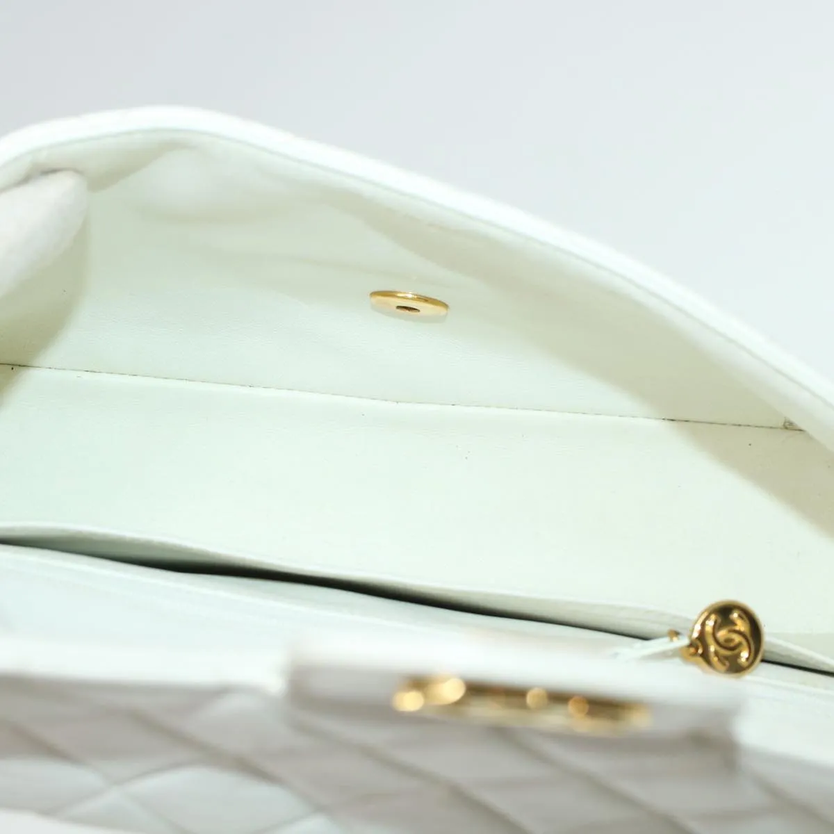 Chanel Child Bag Hand Bag Lamb Skin White CC  yk7389B