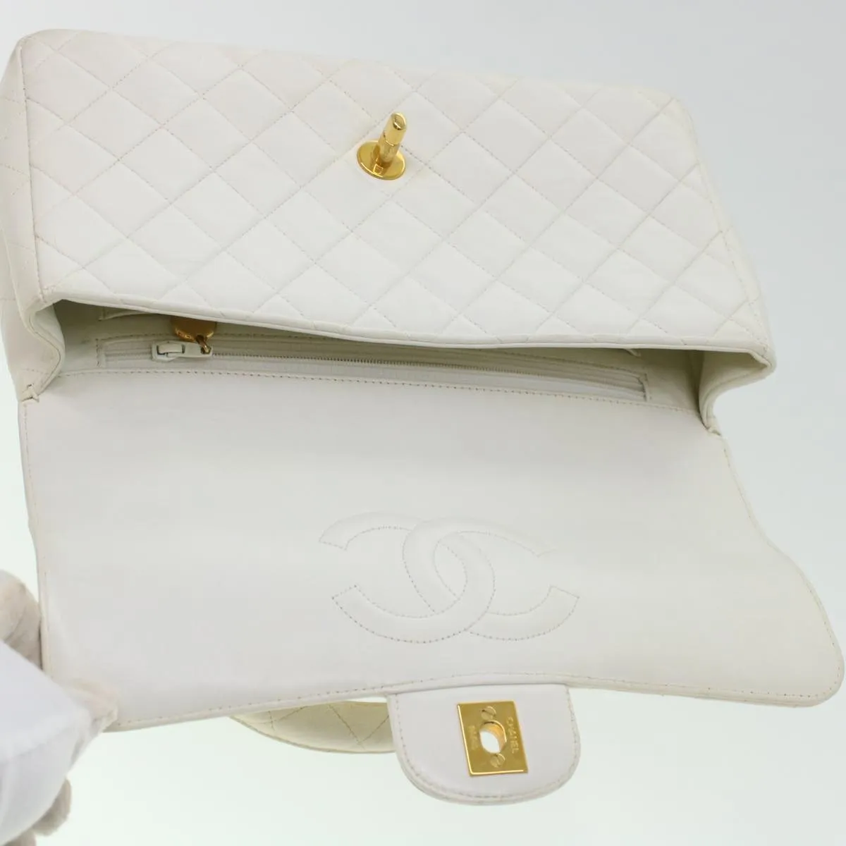 Chanel Child Bag Hand Bag Lamb Skin White CC  yk7389B