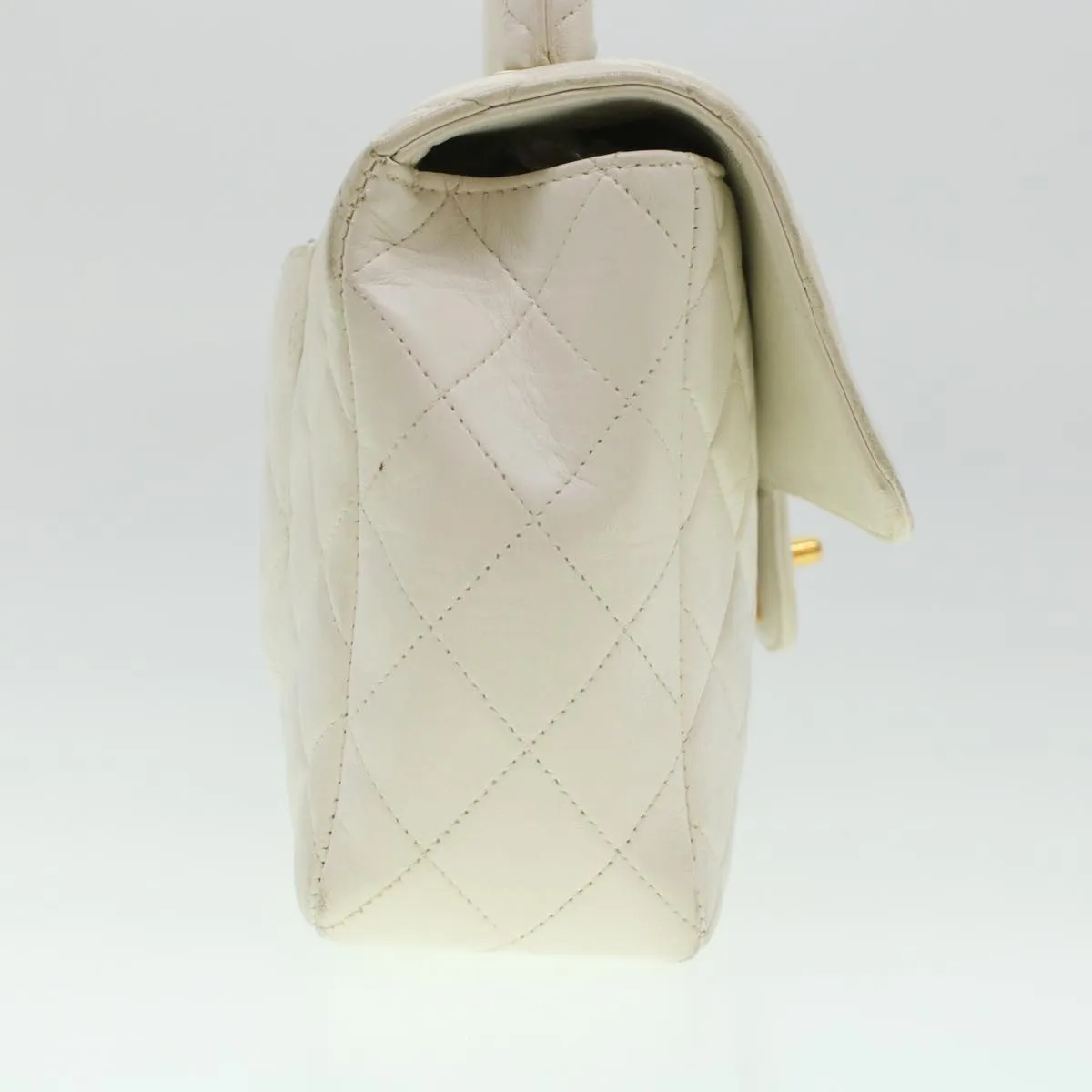 Chanel Child Bag Hand Bag Lamb Skin White CC  yk7389B