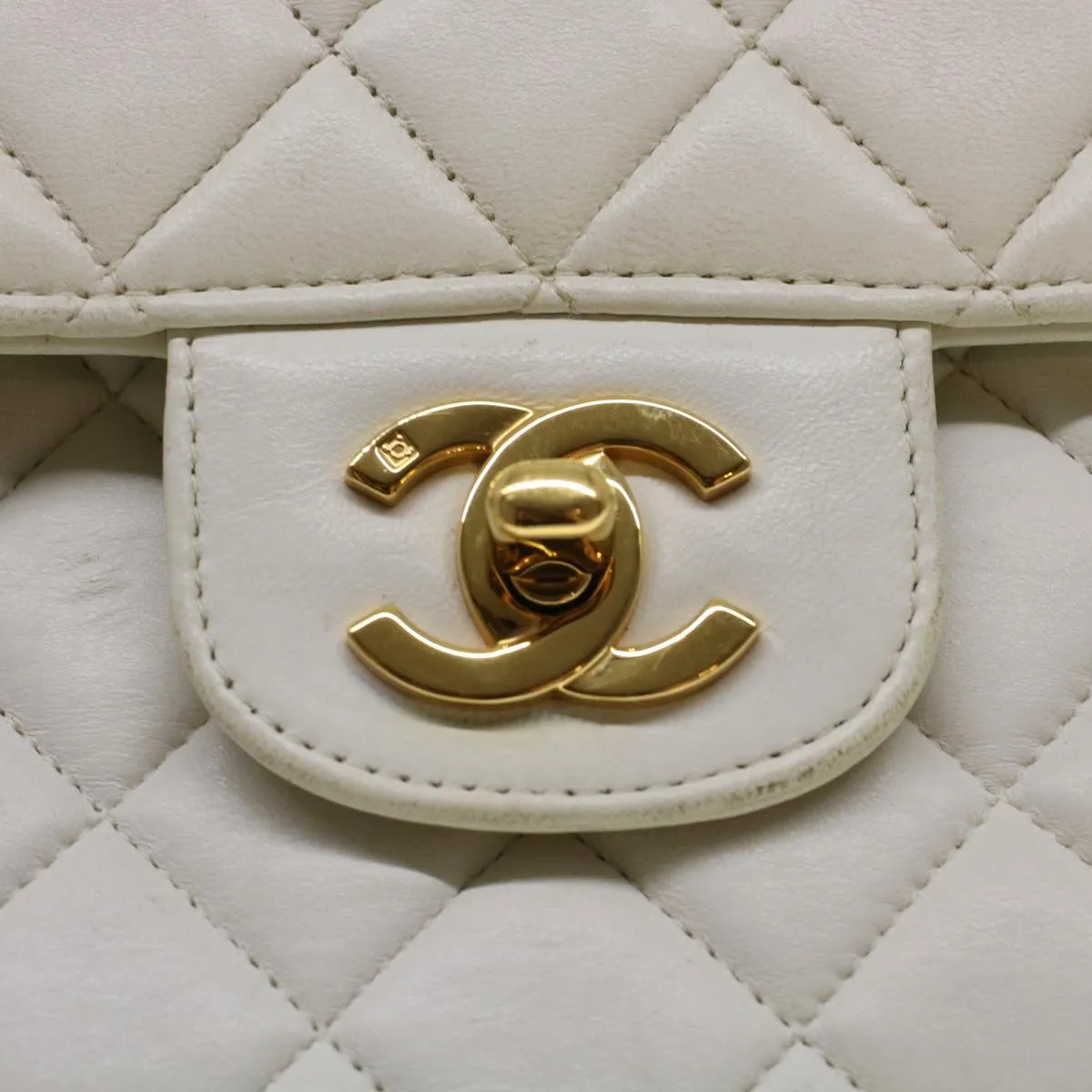 Chanel Child Bag Hand Bag Lamb Skin White CC  yk7389B