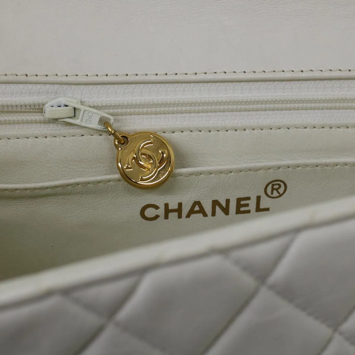 Chanel Child Bag Hand Bag Lamb Skin White CC  yk7389B