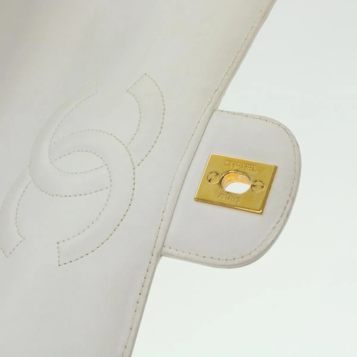 Chanel Child Bag Hand Bag Lamb Skin White CC  yk7389B