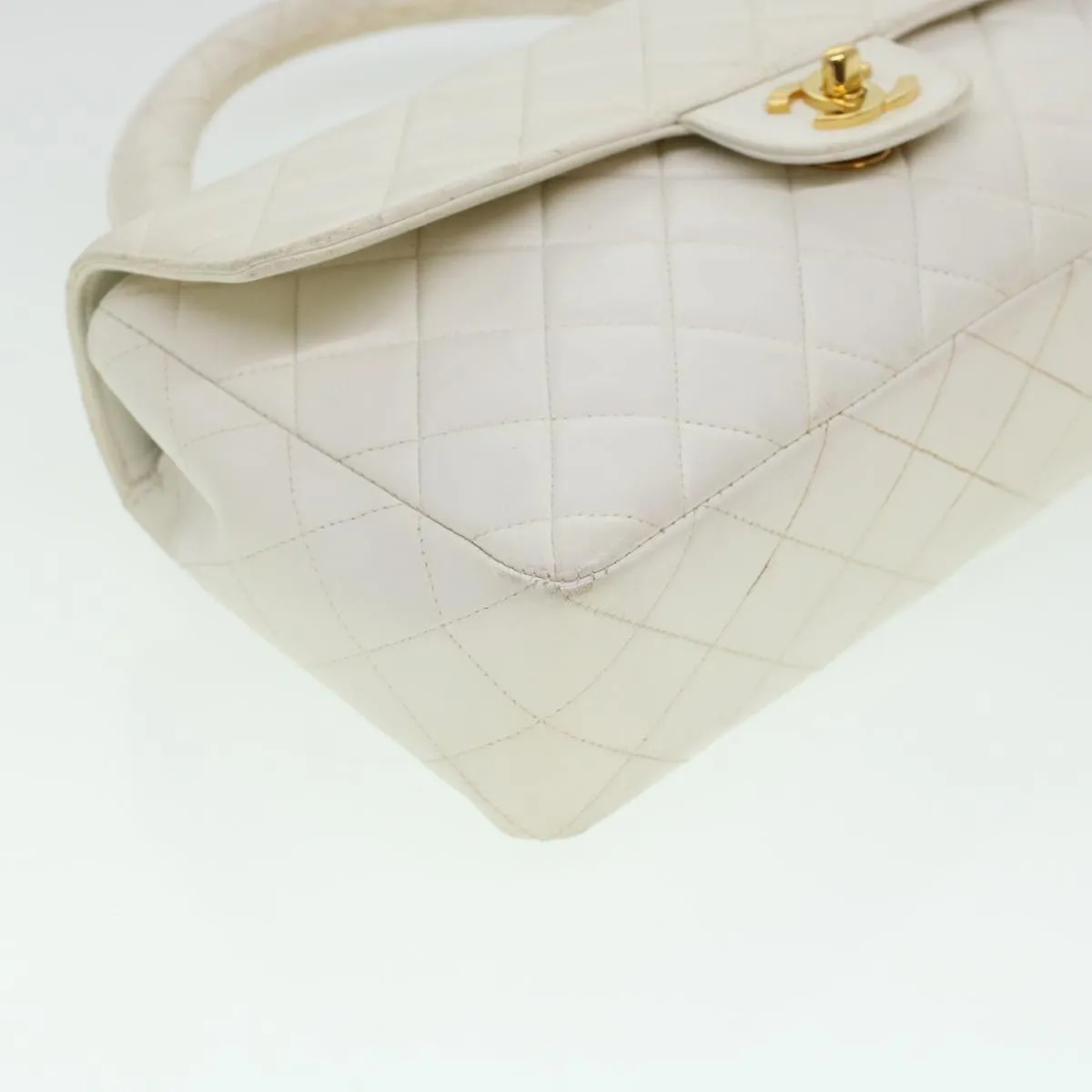 Chanel Child Bag Hand Bag Lamb Skin White CC  yk7389B